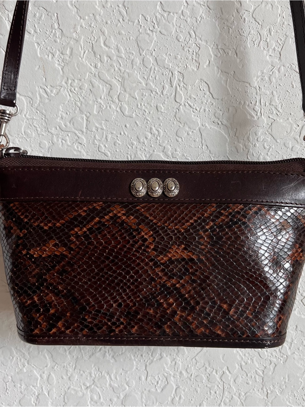Brighton Dark Brown Snake-Embossed Leather Crossbody Bag